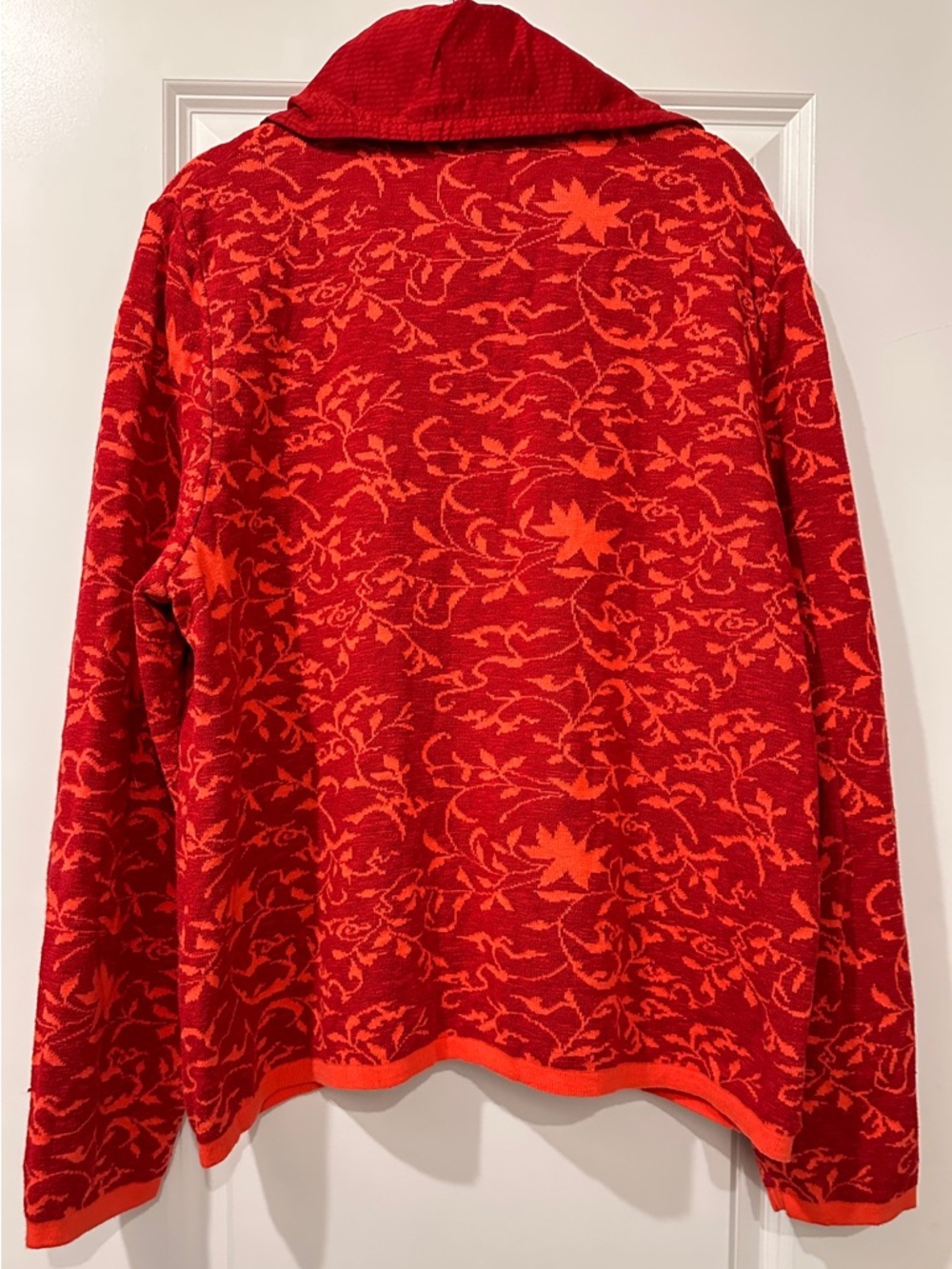 Blue Willi's Red and Orange Patterned Zip-Front Cowl Neck Jacket - Picture 3 of 4